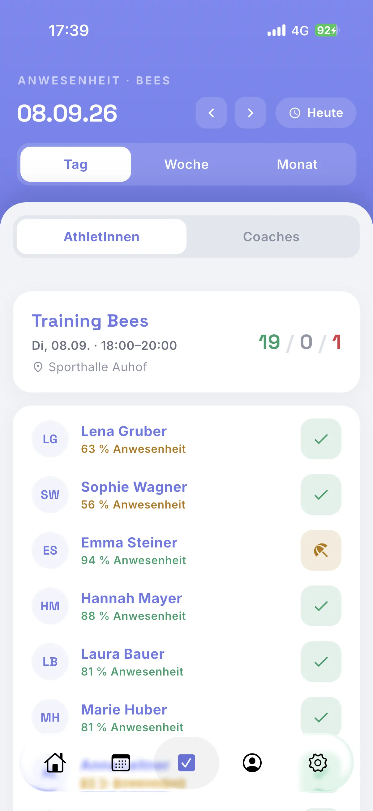 Recording attendance on a phone